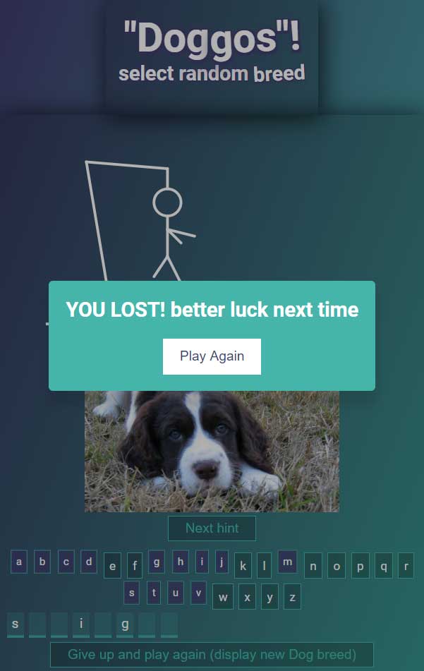 JavaScript Hangman game with DogAPI