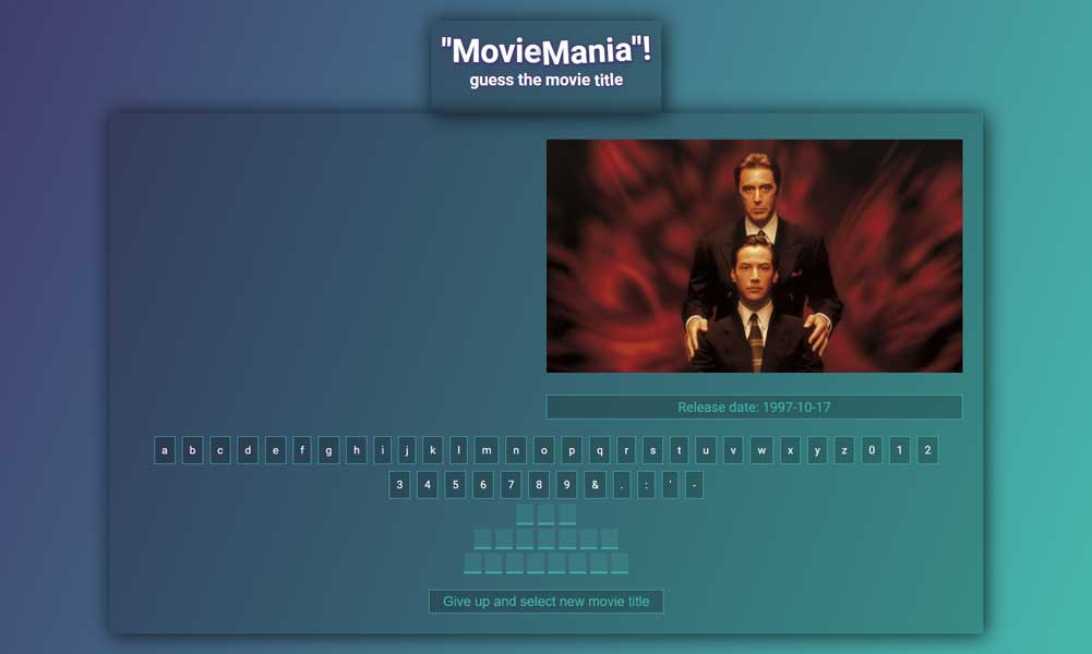 JavaScript Hangman game with MovieAPI