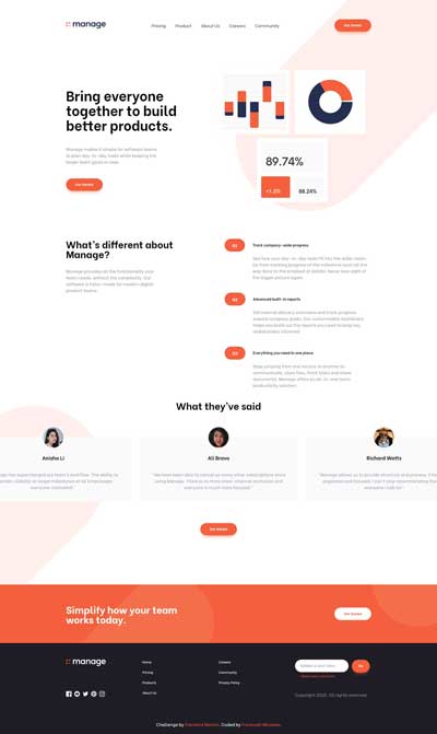Frontend Mentor - Manage landing page