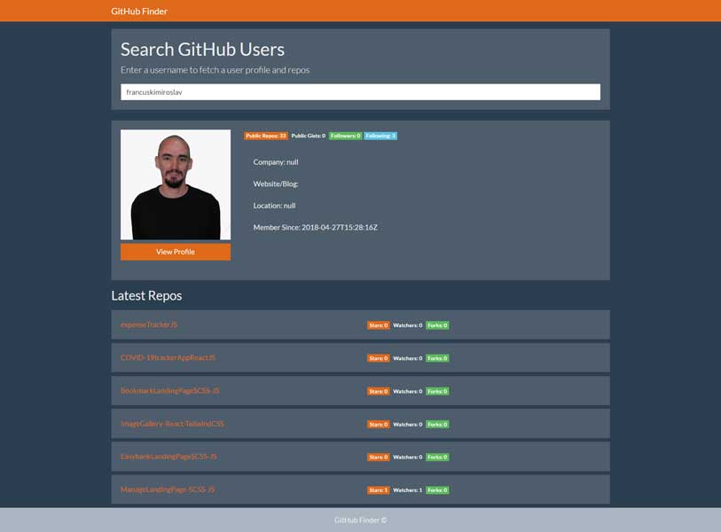 JavaScript githubFinderApp